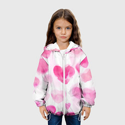Куртка с капюшоном детская Акварельные розовые сердечки, цвет: 3D-белый — фото 2