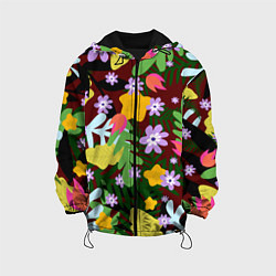 Куртка с капюшоном детская Гавайская цветочная расцветка, цвет: 3D-черный