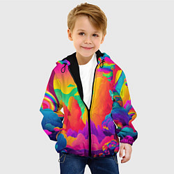 Куртка с капюшоном детская Яркие краски перетекают в радугу, цвет: 3D-черный — фото 2