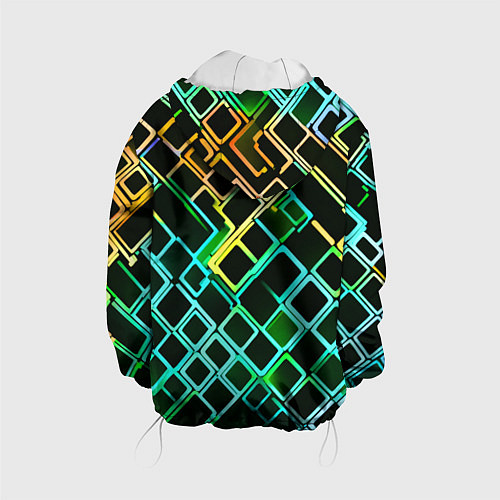 Детская куртка Жёлто-синие квадраты на чёрном фоне / 3D-Белый – фото 2