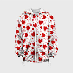 Куртка с капюшоном детская Красные сердечки на белом фоне, цвет: 3D-белый