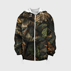 Куртка с капюшоном детская Реалистичный охотничий камуфляж из ткани и листьев, цвет: 3D-белый
