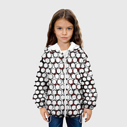 Куртка с капюшоном детская Киберпанк узор из шестиугольников красный, цвет: 3D-белый — фото 2