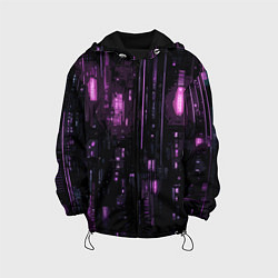 Куртка с капюшоном детская Киберпанк светящиеся фиолетовые элементы, цвет: 3D-черный