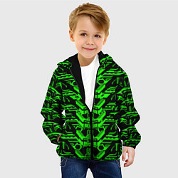 Куртка с капюшоном детская Зелёная техно-броня на чёрном фоне, цвет: 3D-черный — фото 2