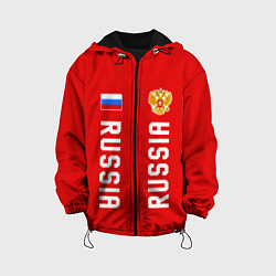 Куртка с капюшоном детская Россия три полоски на красном фоне, цвет: 3D-черный