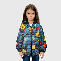 Куртка с капюшоном детская Подсолнухи на джинсах, цвет: 3D-черный — фото 2