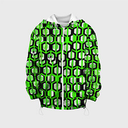 Куртка с капюшоном детская Техно узор из шестиугольников зелёный, цвет: 3D-белый