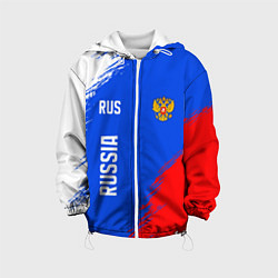 Куртка с капюшоном детская Триколор и герб России, цвет: 3D-белый