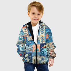 Куртка с капюшоном детская Инопланетные обитатели на пэчворке, цвет: 3D-черный — фото 2