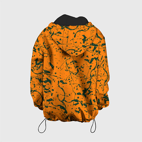 Детская куртка Оранжевый с брызгами зеленой краски / 3D-Черный – фото 2