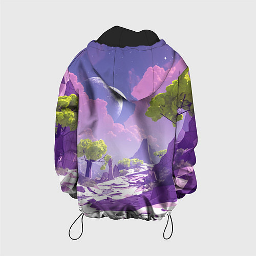 Детская куртка Фиолетовые горы зеленые деревья и космос / 3D-Черный – фото 2