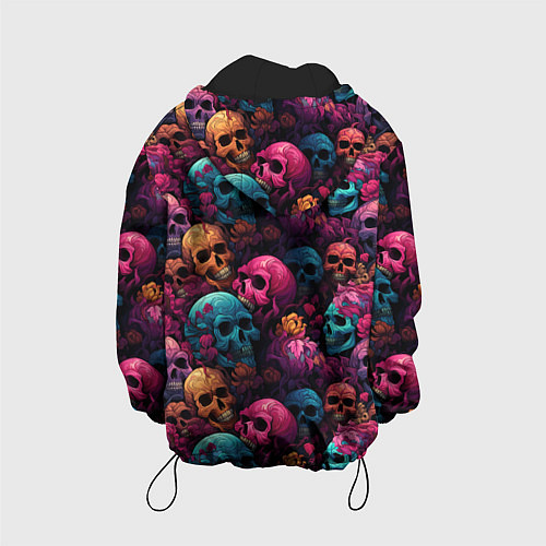 Детская куртка Поле яркий черепов и цветов / 3D-Черный – фото 2