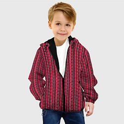Куртка с капюшоном детская Красно-розовый искажённые полосы, цвет: 3D-черный — фото 2