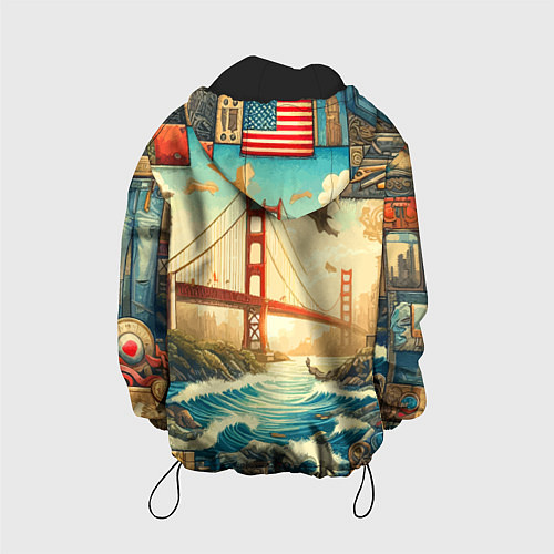 Детская куртка Мост через реку и пэчворк - нейросеть арт USA brid / 3D-Черный – фото 2
