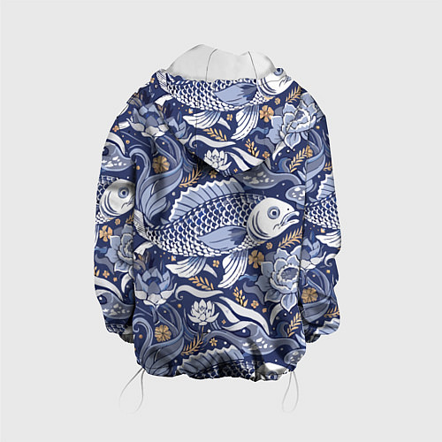 Детская куртка Рыба карп - синий корейский узор / 3D-Белый – фото 2