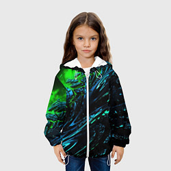 Куртка с капюшоном детская Яркая зеленая краска на темной абстракции, цвет: 3D-белый — фото 2