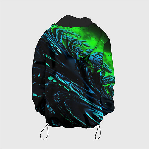 Детская куртка Яркая зеленая краска на темной абстракции / 3D-Черный – фото 2