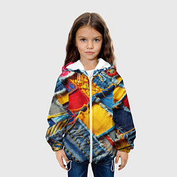 Куртка с капюшоном детская Colorful denim patchwork - ai art, цвет: 3D-белый — фото 2
