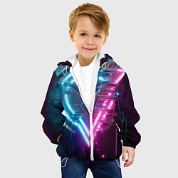 Куртка с капюшоном детская Neon geometric abstraction - ai art, цвет: 3D-белый — фото 2