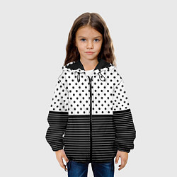 Куртка с капюшоном детская Белый в чёрный горошек с полосами, цвет: 3D-черный — фото 2