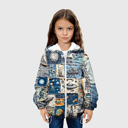 Куртка с капюшоном детская Джинсовый пэчворк с пришельцами, цвет: 3D-белый — фото 2