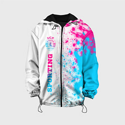 Куртка с капюшоном детская Sporting neon gradient style по-вертикали, цвет: 3D-черный