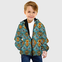 Куртка с капюшоном детская Узоры волки и цветы, цвет: 3D-черный — фото 2