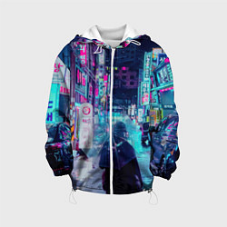 Куртка с капюшоном детская Дождливый неоновый вечер в Японии, цвет: 3D-белый