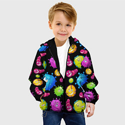 Куртка с капюшоном детская Смешные бактерии паттерн, цвет: 3D-черный — фото 2