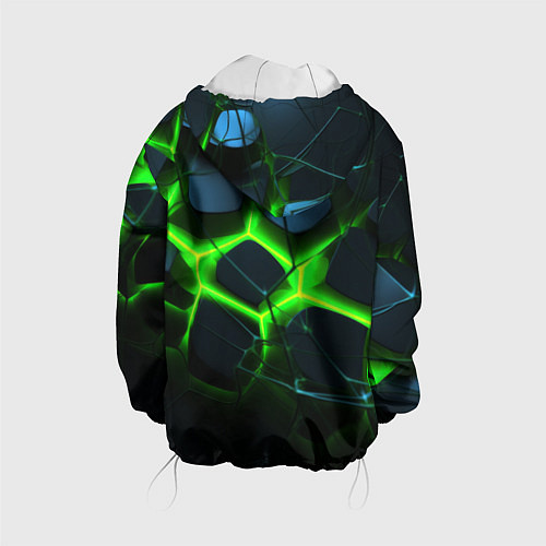 Детская куртка Зеленый неон и разлом плит / 3D-Белый – фото 2