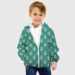 Куртка с капюшоном детская Винтажный орнамент на бирюзовом, цвет: 3D-белый — фото 2