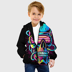 Куртка с капюшоном детская Cyber skull - ai art neon, цвет: 3D-черный — фото 2