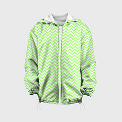 Куртка с капюшоном детская Светло-зелёный ломаные полосы, цвет: 3D-белый
