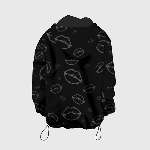 Детская куртка Паттерн серый контур губ на чёрном - lips black / 3D-Черный – фото 2