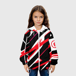Куртка с капюшоном детская Красно-белые полосы на чёрном фоне, цвет: 3D-белый — фото 2