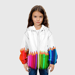 Куртка с капюшоном детская Разноцветные карандаши художественные, цвет: 3D-белый — фото 2