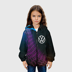 Куртка с капюшоном детская Volkswagen neon hexagon, цвет: 3D-черный — фото 2