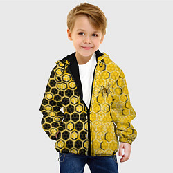 Куртка с капюшоном детская Киберпанк соты шестиугольники жёлтый и чёрный с па, цвет: 3D-черный — фото 2