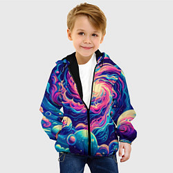 Куртка с капюшоном детская Разноцветный бескрайний космос - нейросеть, цвет: 3D-черный — фото 2