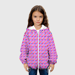 Куртка с капюшоном детская Розовый паттерн с разноцветными сердечками, цвет: 3D-белый — фото 2