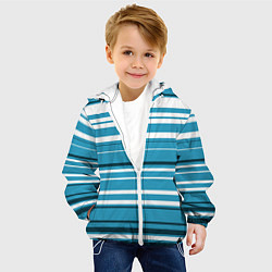 Куртка с капюшоном детская Бело-голубой в полоску, цвет: 3D-белый — фото 2