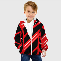 Куртка с капюшоном детская Чёрно-белые полосы на красном фоне, цвет: 3D-белый — фото 2