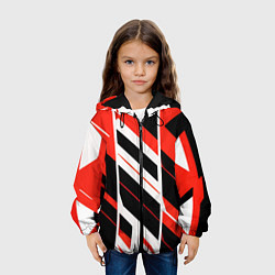 Куртка с капюшоном детская Black and red stripes on a white background, цвет: 3D-черный — фото 2