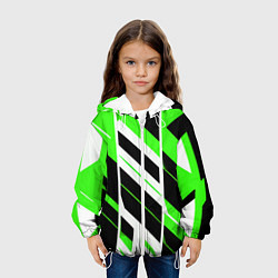 Куртка с капюшоном детская Black and green stripes on a white background, цвет: 3D-белый — фото 2