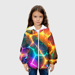 Куртка с капюшоном детская Яркий градиент в разломленных плитах с желтым свет, цвет: 3D-белый — фото 2