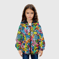Куртка с капюшоном детская Весёлые лица абстрактные, цвет: 3D-черный — фото 2