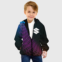 Куртка с капюшоном детская Suzuki neon hexagon, цвет: 3D-черный — фото 2