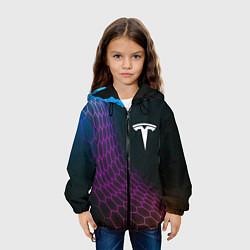 Куртка с капюшоном детская Tesla neon hexagon, цвет: 3D-черный — фото 2