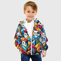 Куртка с капюшоном детская Геометрический паттерн с котятами - нейросеть, цвет: 3D-белый — фото 2